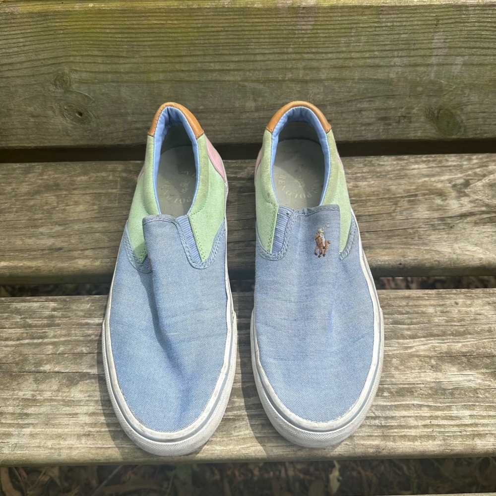 Polo Ralph Lauren Thompson IV Colorblock Oxford Slip On Sneakers Blue Sz 9 Y2K